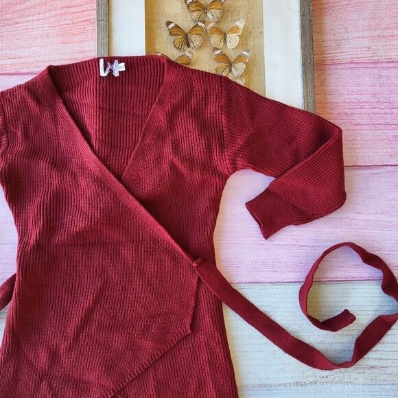 Princess Polly Burgundy Red Phenix Wrap Mini Sweater Dress Women's Size XS/S - Picture 9 of 10